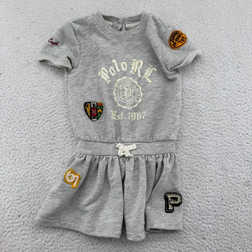 Polo Ralph Lauren Cheerleader Fleece Dress Baby 12M Gray Short Sleeve Football